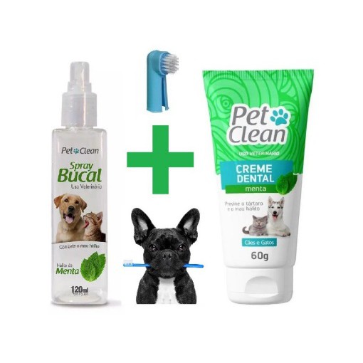 Kit Pasta de Dente Creme Dental + Spray Bucal Tutti Frutti + Escova Dedal Escova de Dentes (Saúde Bucal Higiene oral para cães e gatos original Pet Clean)
