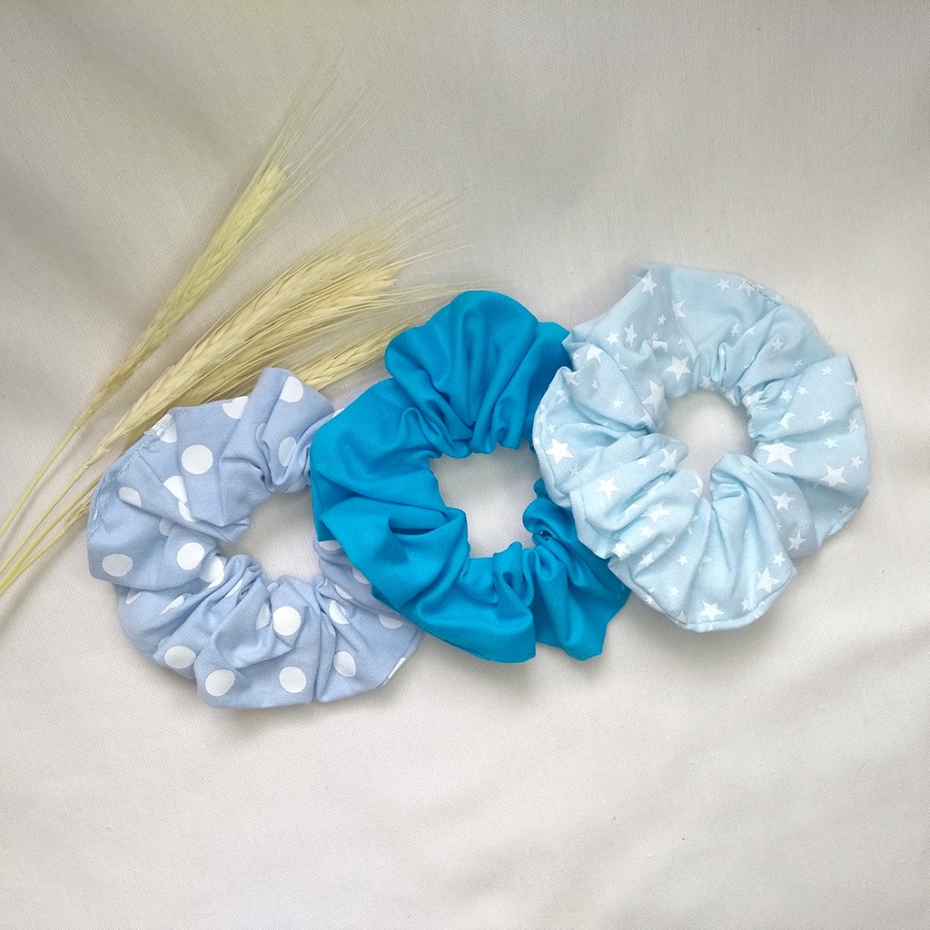 Kit Scrunchie Modelo Basico (Sem Laço) - Coleção Safira Azul Tons
