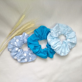 Kit Scrunchie Modelo Basico (Sem Laço) - Coleção Safira Azul Tons