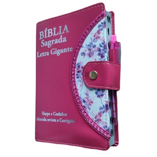 Bíblia Feminina Letra Gigante Com Harpa Strass indice e caneta em Oferta na Shopee