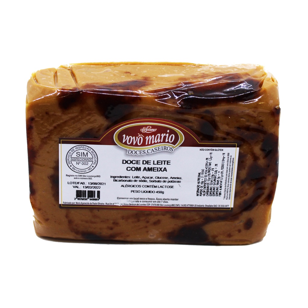Doce de Leite com Ameixa em Tablete com Açúcar (Tradicional) sem Glúten 450g Doce Vovô Mário