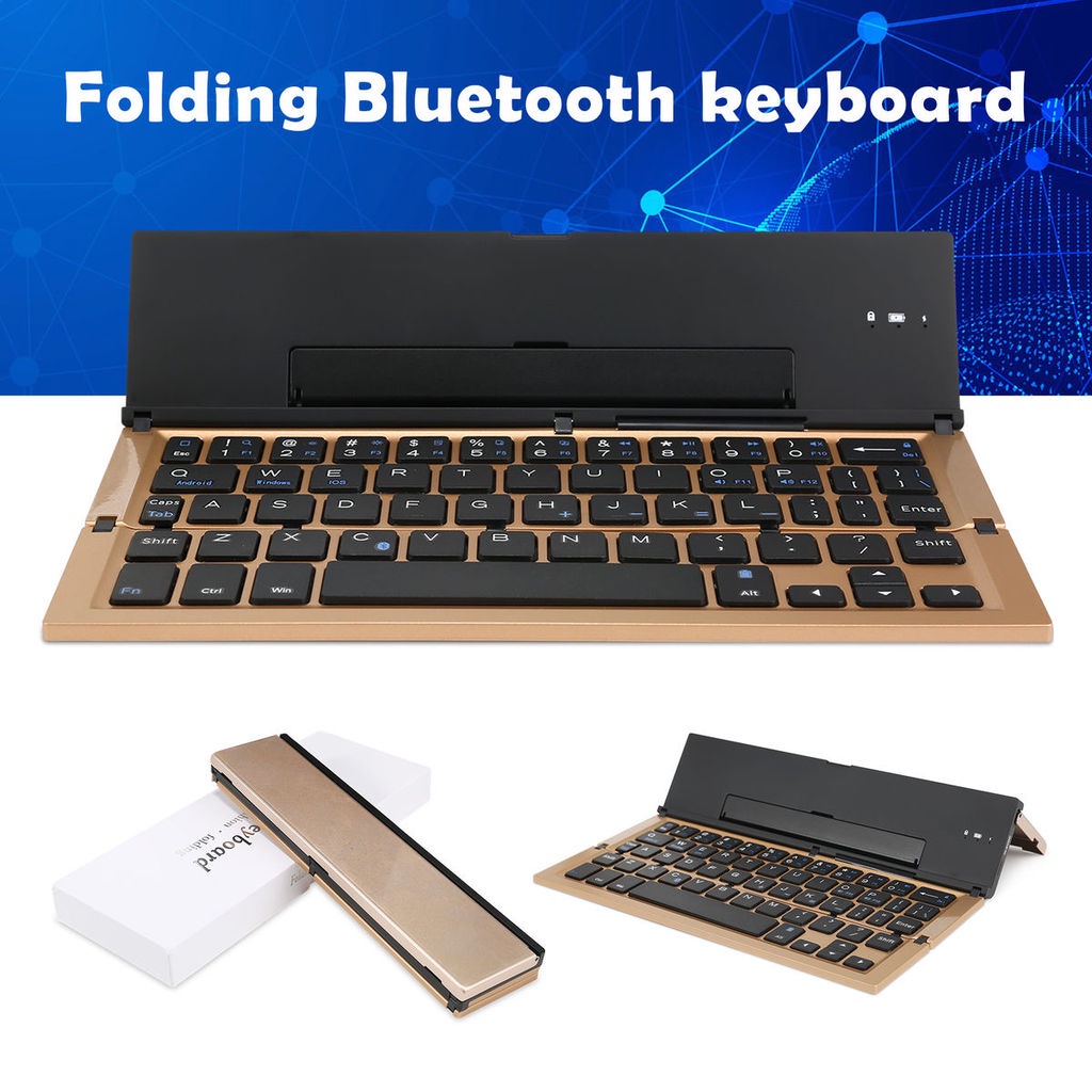 Teclado Sem Fio Dobrável Ultrafino Bluetooth Para Computador De Mesa De Celular De Liga De Alumínio Com Suporte Hoder Windows iPad PC Notebook Portátil