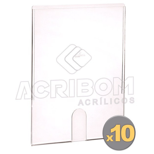 Display Acrílico A4 Para Elevador / Suporte de Parede A4 / Porta Panfleto A4 em Acrílico Cristal - Kit C/10 Peças - Acribom