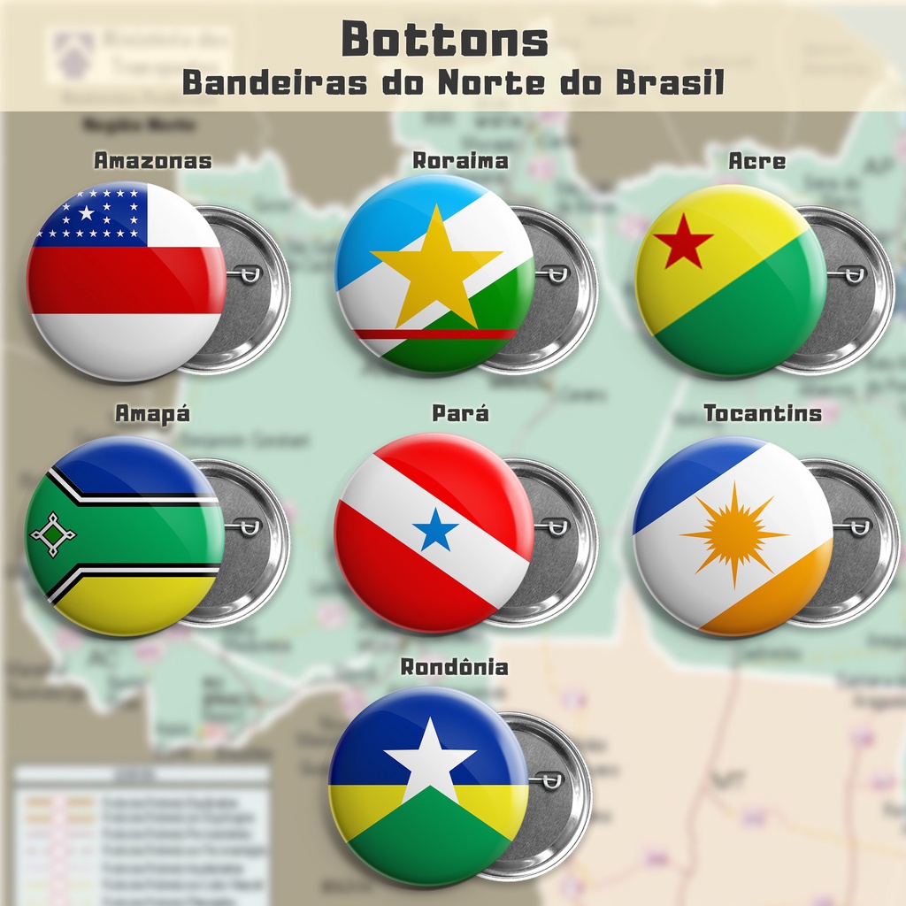 Bottons Bandeiras do Norte do Brasil - broche alfinete boton bottom button pin