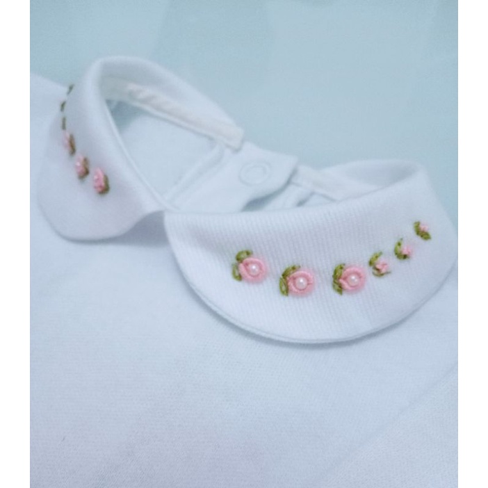 Body Bebê Gola Bordado Rococó Saída Maternidade 100 % Algodão