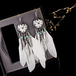 Moda Étnica Mulheres Tassel Dangle Brincos Longos Para As Mulheres Do Vintage Folha De Penas Brincos Cigana