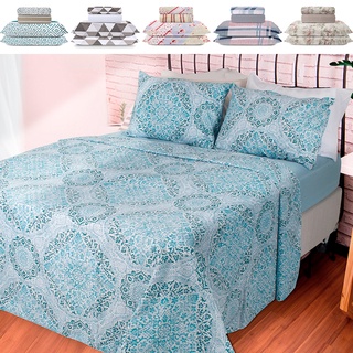 Jogo de Cama Lençol 4 Peças Casal Com Elástico Estampado 138x188x30cm BF Colchões