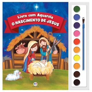 Livro com Aquarela O Nascimento de Jesus