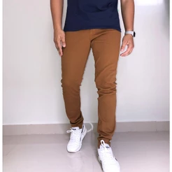 Calça Masculino Caramelo Sarja Slim Com Elastano Casual Top