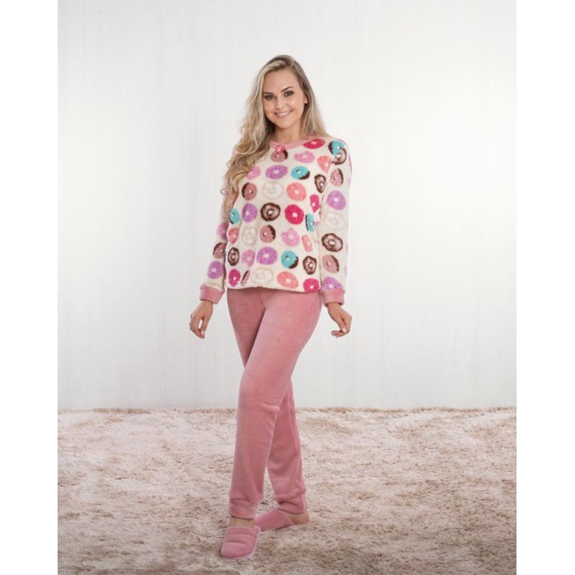 Pijama de plush Feminino Adulto Juvenil Infantil Conjunto Frio Inverno Grosso Longo agasalho