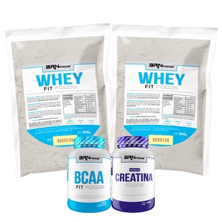 2x Whey Protein Concentrado em Blend Fit Foods 500g + BCAA Fit 100g + PREMIUM Creatina 100g - BRN Foods