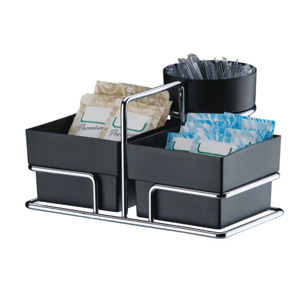 Suporte Café Porta Sachês Chás Açúcares Colheres Preto
