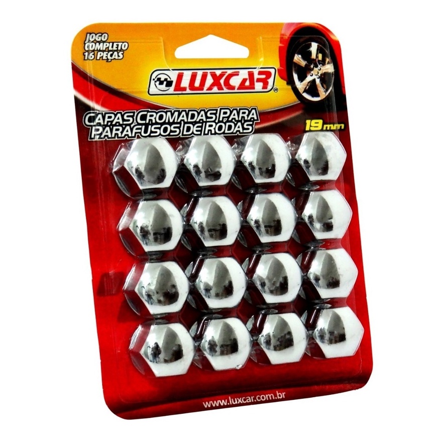 Jogo capa cromada parafuso roda sextavado 19mm luxcar - Spare Parts and Accessories for Vehicles