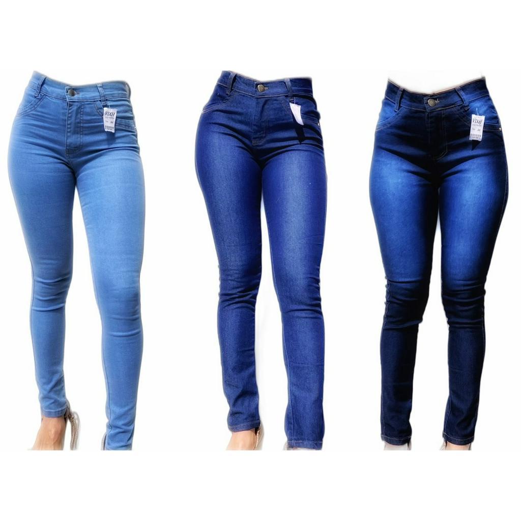Kit 3 Calças Jeans feminina com Lycra Cintura Alta Empina Bumbum - PRODUTO DIRETO DA FABRICA em Oferta na Shopee
