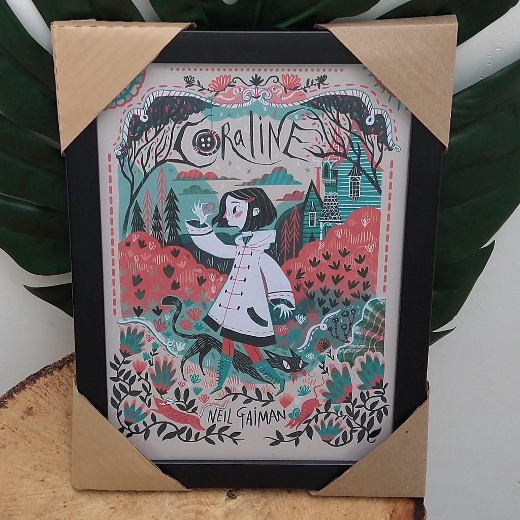 Quadro decorativo com moldura e vidro Coraline Neil Gailman poster