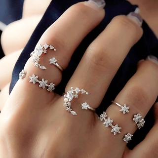 5 Pçs / Set Mulheres Moda Bohemia Cristal Lua Estrela Oco Personalidade Do Punk Aberto Conjunto Anel De Presente Da Jóia Do Casamento