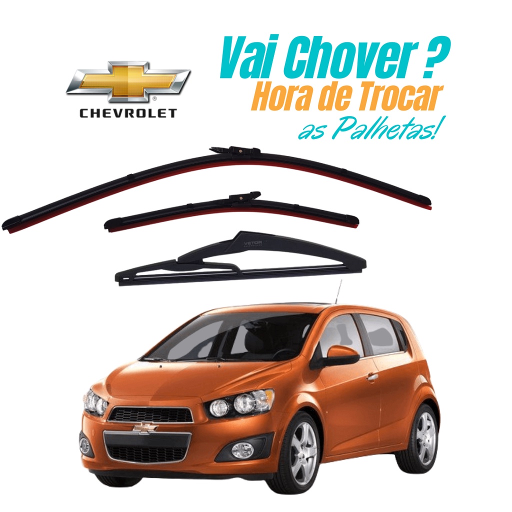 Kit 3 Palhetas Limpador De Parabrisa Dianteiro + Traseiro Chevrolet Sonic Ano 2012 2013 2014 em Oferta na Shopee