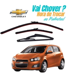 Kit 3 Palhetas Limpador De Parabrisa Dianteiro + Traseiro Chevrolet Sonic Ano 2012 2013 2014
