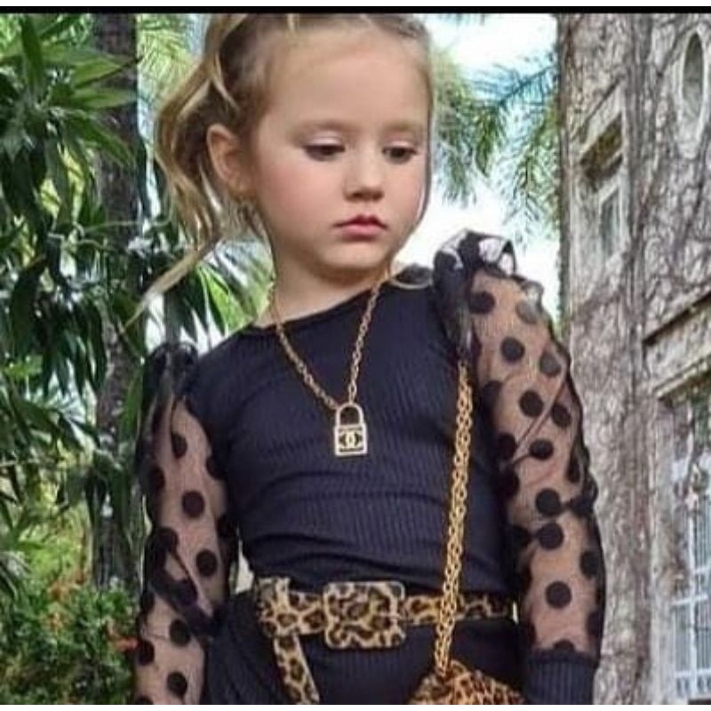blusa manga de tule comprida infantil blogueira princesa bufante