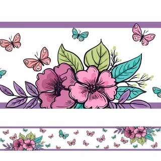 Faixa Decorativa Adesiva Infantil Flores E Borboletas Lilas