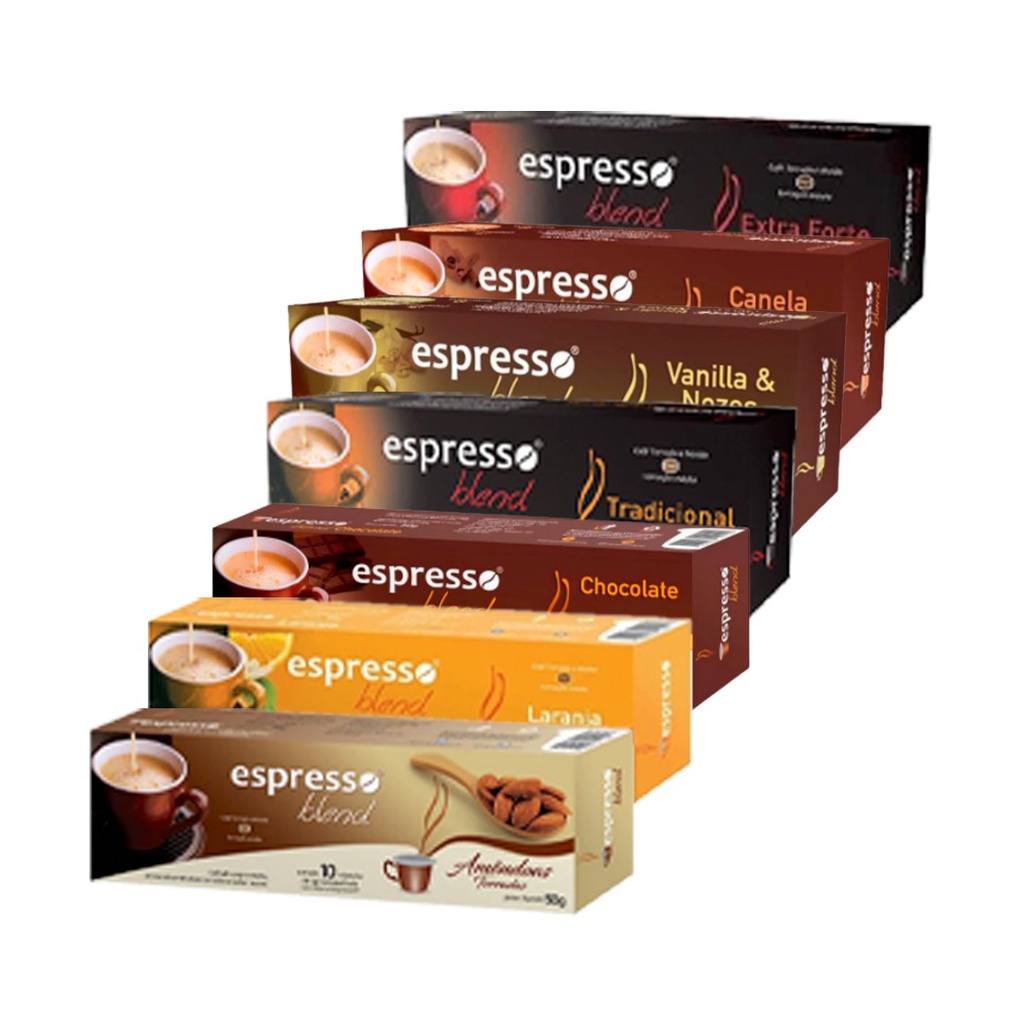 KIT 70 Cápsulas de Café  Expresso 7 Sabores Extra Forte Canela Baunilha Tradicional Chocolate Laranja Amêndoas