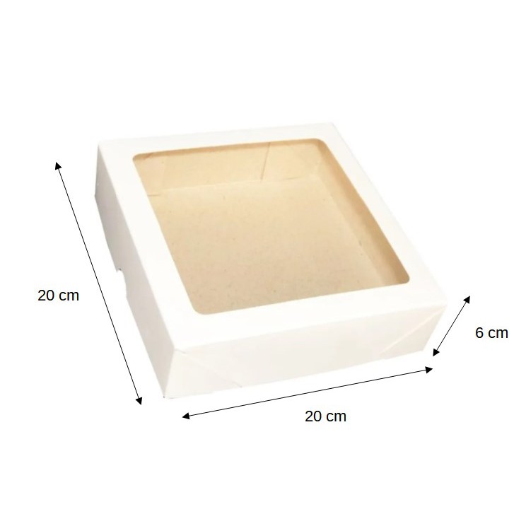 Caixa para Presente Branca 20 x 20 x 6 Tampa e Fundo com visor acetato 20 unidades