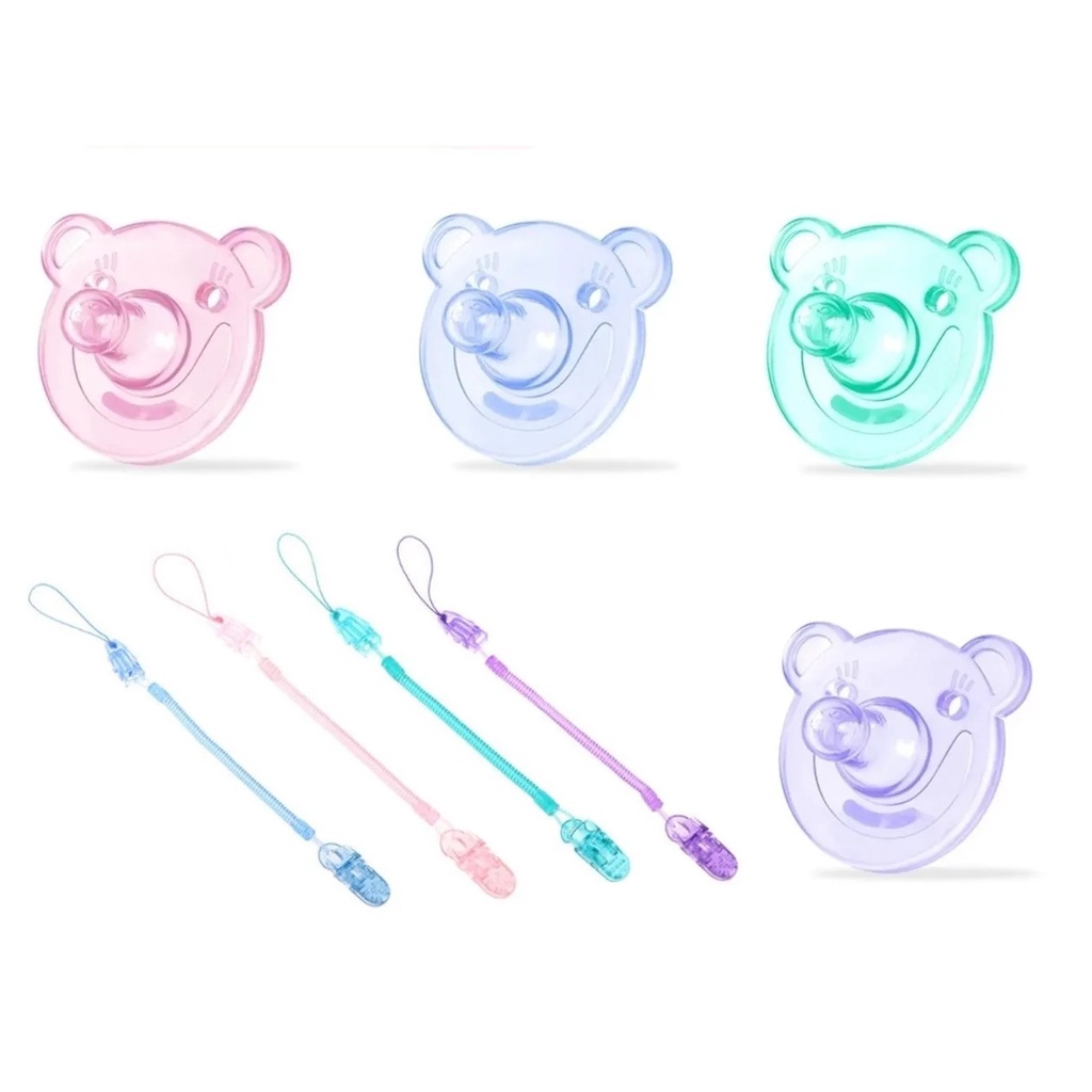 Chupeta recém nascido anti cólica Ursinho Sorriso + Prendedor de Chupeta em Oferta na Shopee