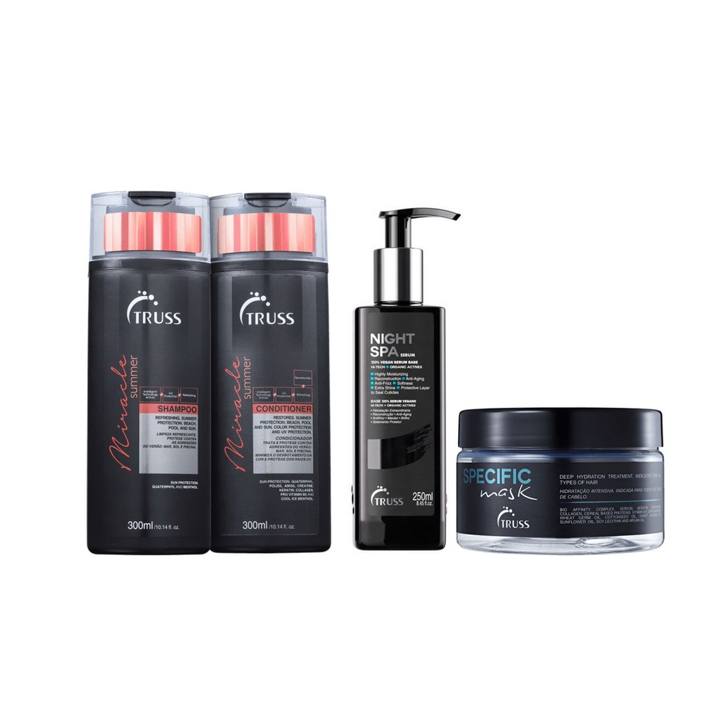 Truss Miracle Summer Shampoo e Condicionador e Night Spa e Máscara Specific