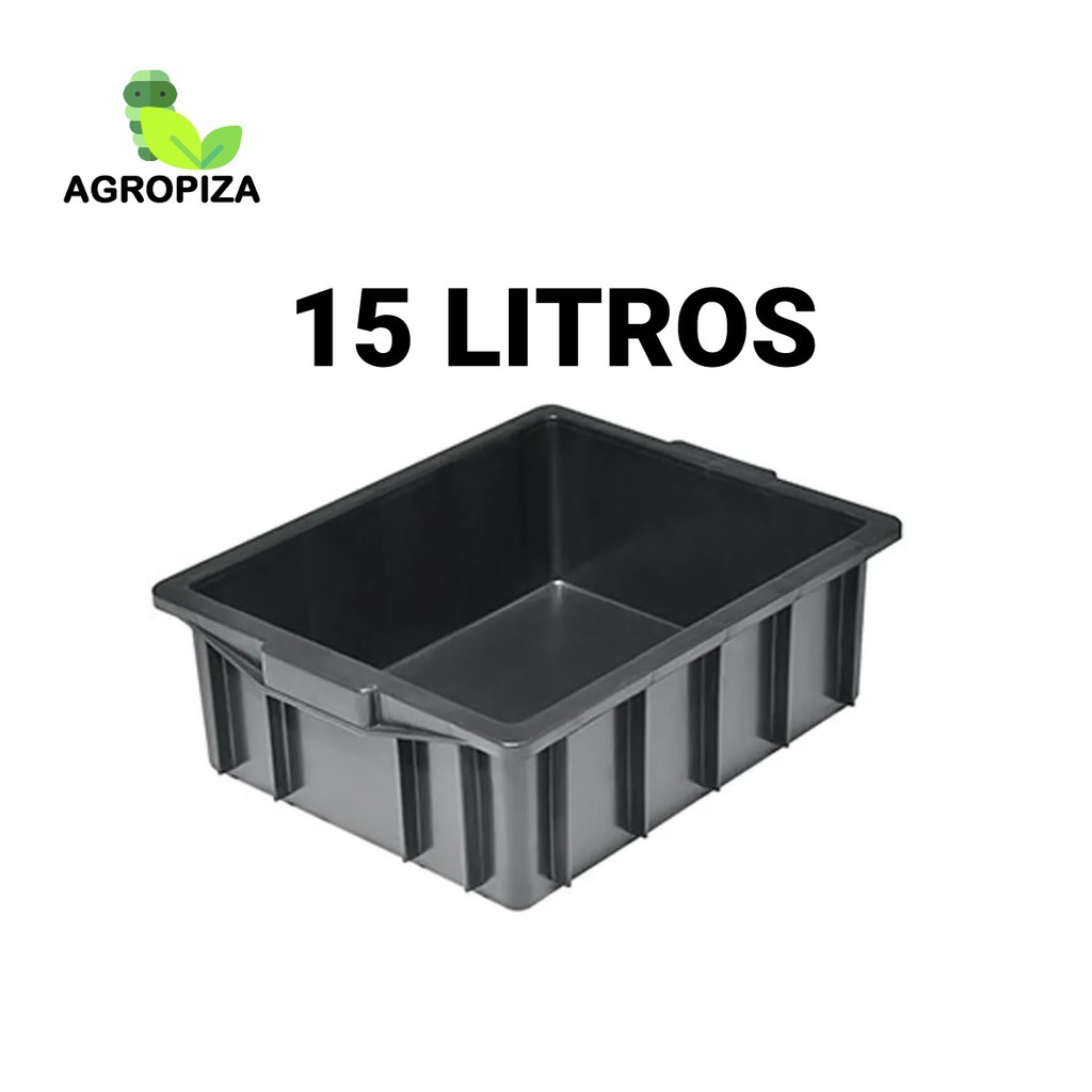 Kit 2 Caixas Plástica Preta 15 Litros S/ Tampa Resistente - Composteira.
