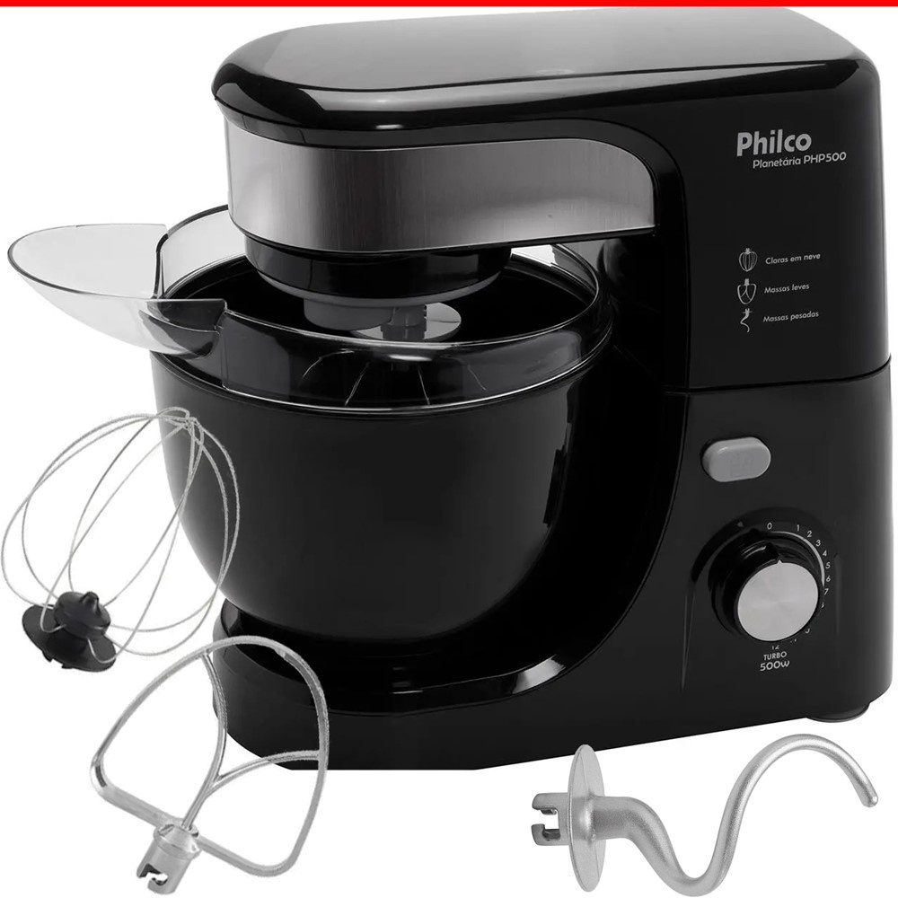 Batedeira de Bolo Planetária Preta Philco Profissional php500 turbo 500w