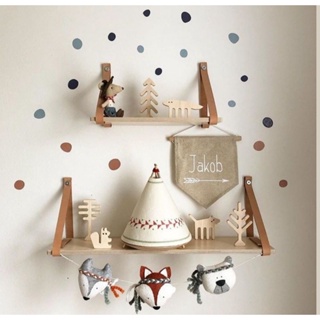 Kit 2 Prateleiras Infantil Montessori Pinus 40cm + 60cm com Alça de Couro Decoração Quarto Bebê em Oferta na Shopee