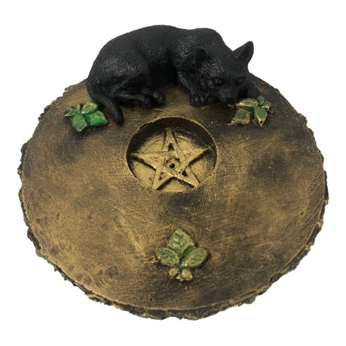 Incensário Pentagrama Com Gato 13cm Resina Wicca em Oferta na Shopee