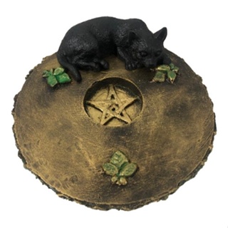 Incensário Pentagrama Com Gato 13cm Resina Wicca em Oferta na Shopee