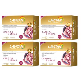 Kit com 4 Lavitan Hair Cabelos E Unha Cimed 60 Cápsulas com Biotina