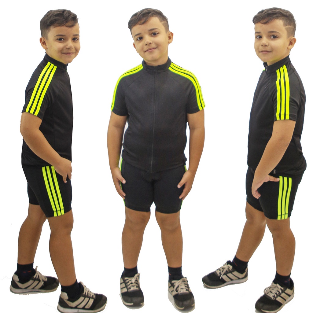 Camiseta e Bermuda Para Ciclismo Infantil Camisa Shorts Criança Kids Ciclista Bike Pedalar