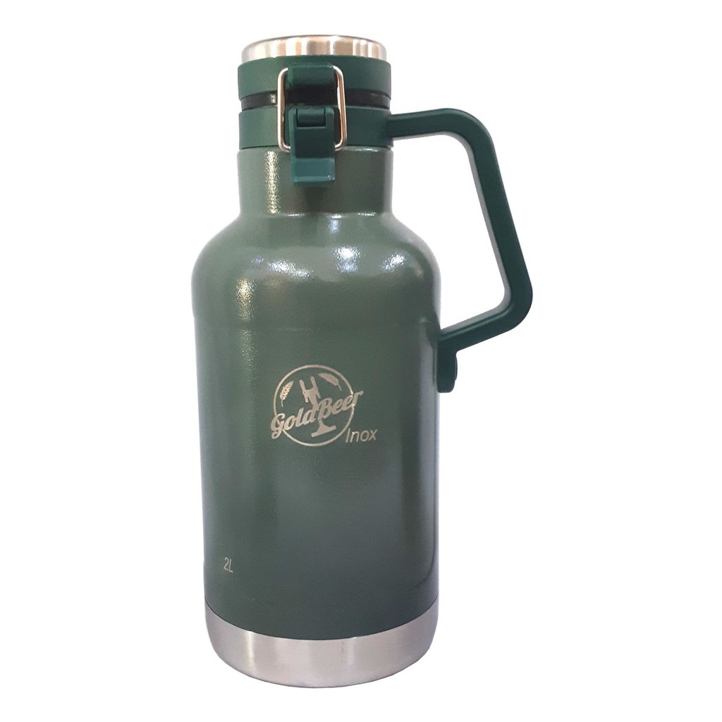 Growler Térmico 2 Litros Chopp Cerveja Goldbeer Inox Verde