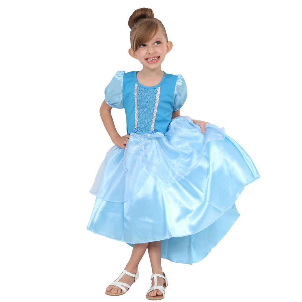Vestido Fantasia Cinderela + Luvas + Tiara Clássico Princesa Elsa Cinderela Elza