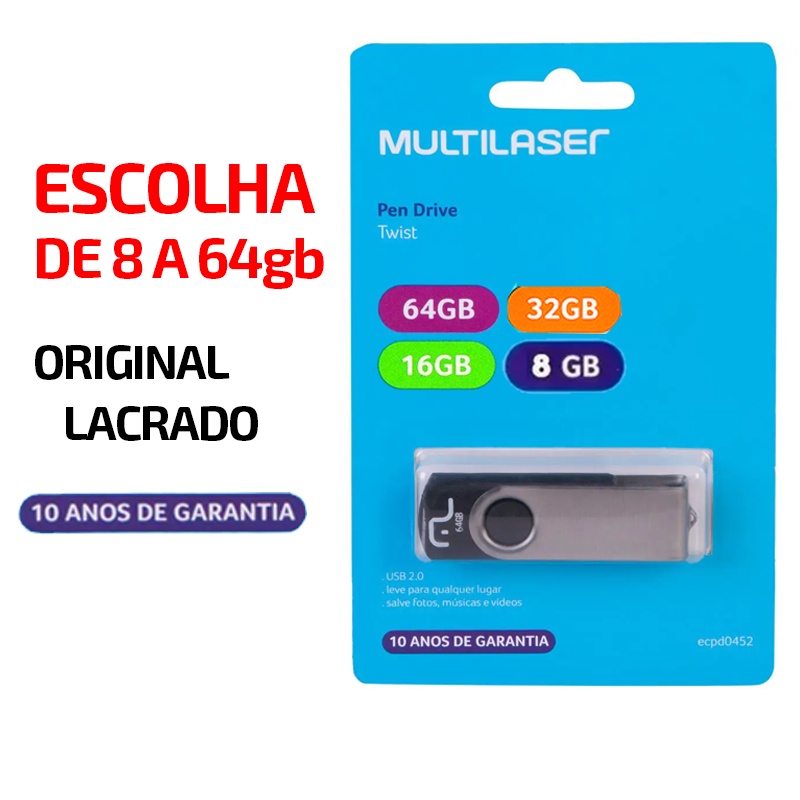 Pen drive 64gb / 32gb / 16gb / 8gb Multilaser Twist PD589 Original