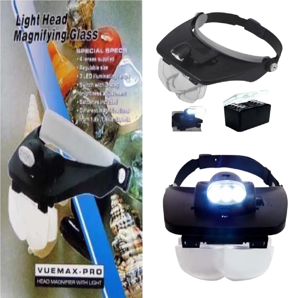 Lupa De Cabeça Profissional 3Leds 4 Lentes 81001E