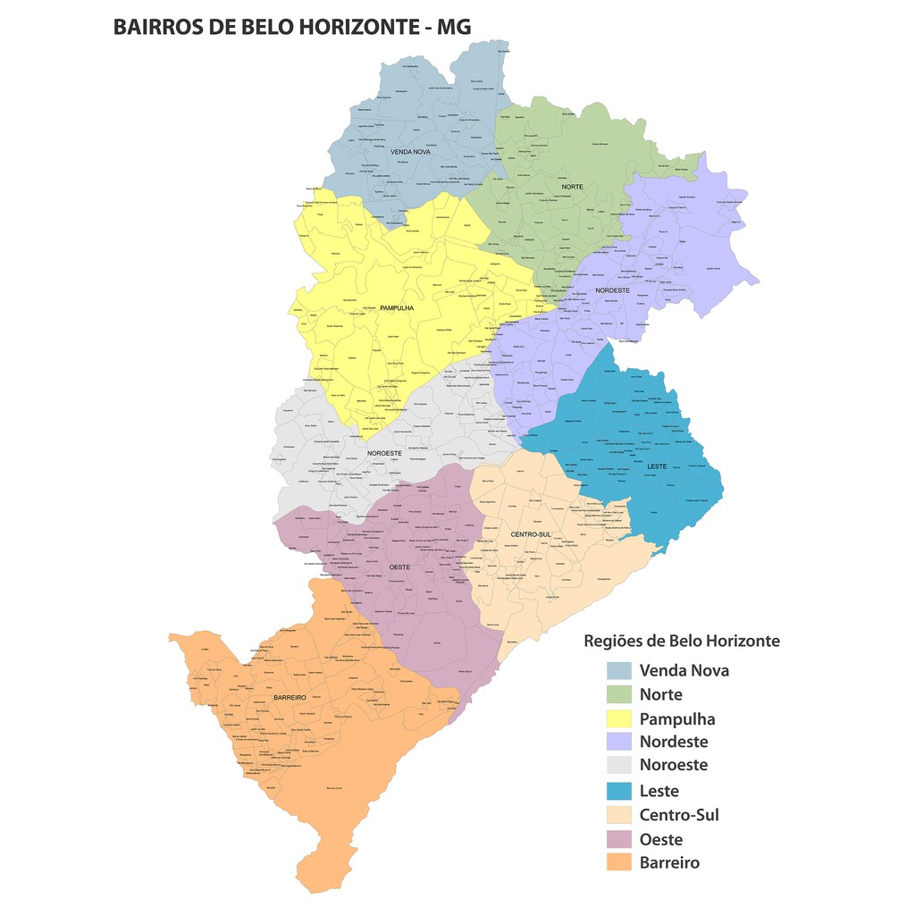 Belo Horizonte Brasil Mapa Mapa Cidade De Belo Horizonte - Bairros | Shopee Brasil