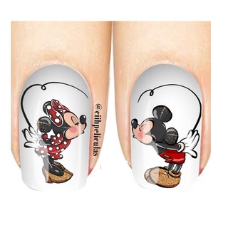 Película De Unha Com 12 Adesivos Na Cartela | Adesivo De Unha | Minnie E Mickey Casal | Decoração De Unha | Manicure.