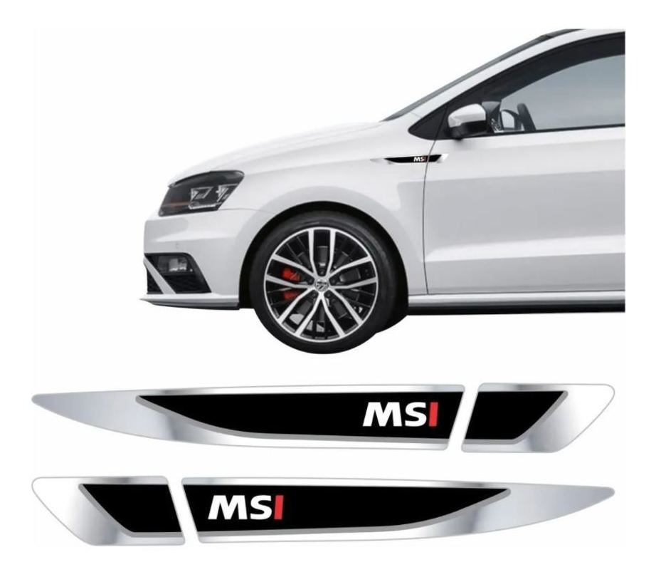 Par Emblema Aplique Lateral Resinado Gol Golf Polo Virtus Up MSI - Cromado com Preto