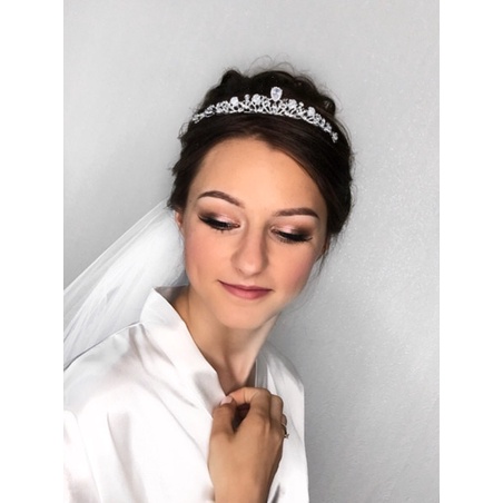 Tiara Porta Coque Coroa Zircônia Prata Prateado Para Penteado Noiva Casamento Daminha Debutante Festa de 15 Anos