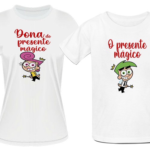 Kit de camiseta casal combinado Dona do presente mágico Love Padrinhos Mágicos Namorados casal
