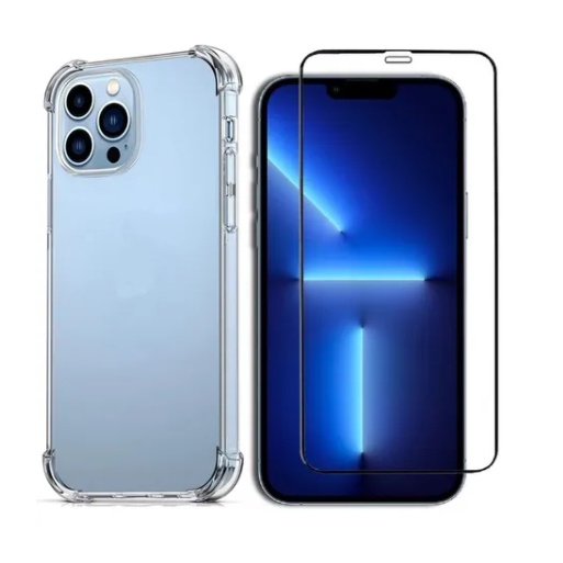 Capa Anti Impacto Para iPhone 13 13 Pro 13 Pro Max 13 Mini + Pelicula De Vidro 3d (Anti queda shock choque proteção protetora air bag silicone TPU reforçada incolor transparente celular aparelho borda capinha case)