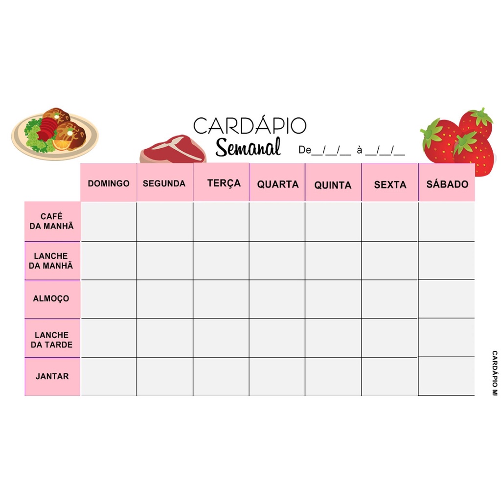 Planner Semanal Alimentar Cardápio 40x30 cm Dieta Imã para Geladeira |  Shopee Brasil - cardapio saudavel semanal