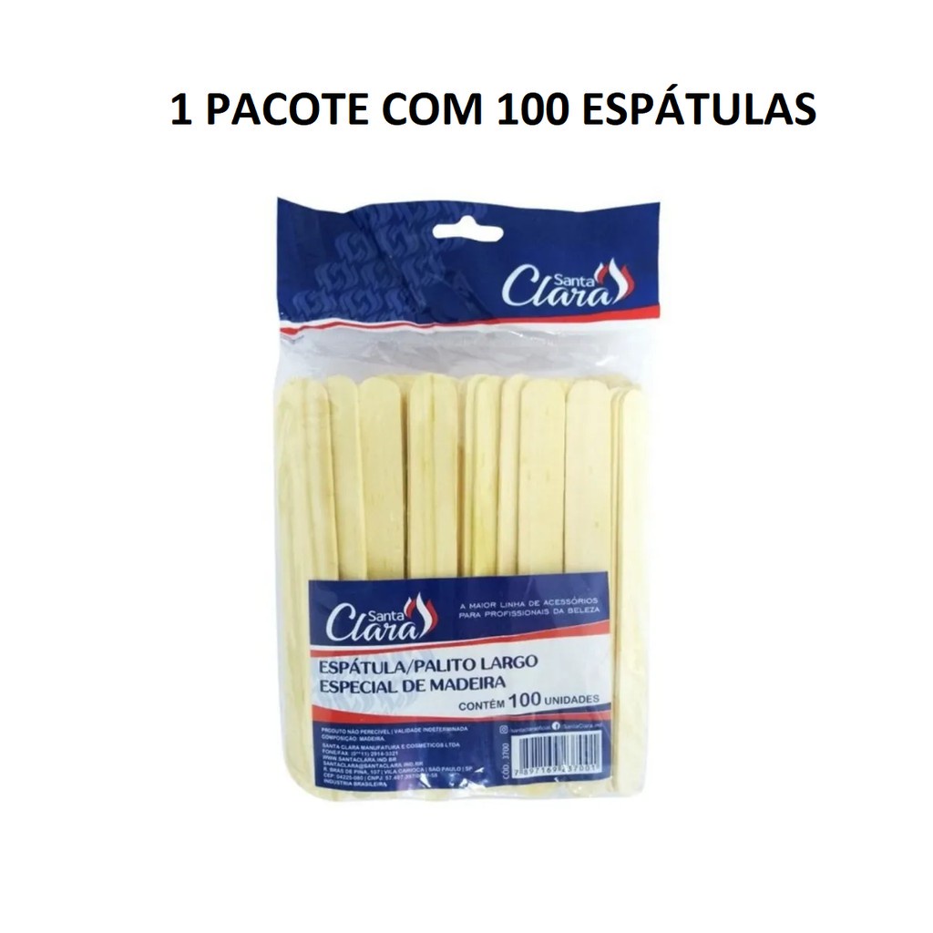 Espátula Palito Largo Para Depilação Abaixador De Língua Santa Clara Pct C/100 Un em Oferta na Shopee