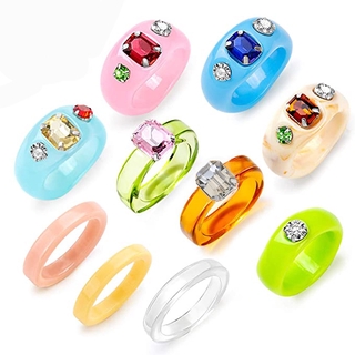 Acrílico Transparente Cor Do Diamante Geométrica Conjunto Anel De Resina Nicho Personalidade Um Tamanho Conjunto Anel @ # Sz