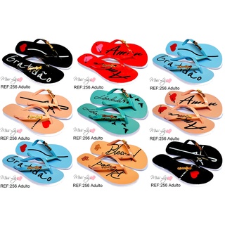 Kit com 10 pares de sandalia chinelo rasteira gratidão Fé atacado revenda em Oferta na Shopee