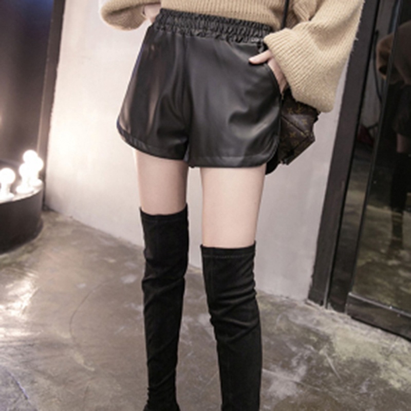 leather shorts with over the knee boots